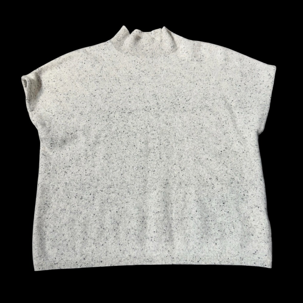 Halston 2-Ply 100% Cashmere Short Sleeve Sweater Size M Mock Neck Quiet Luxury